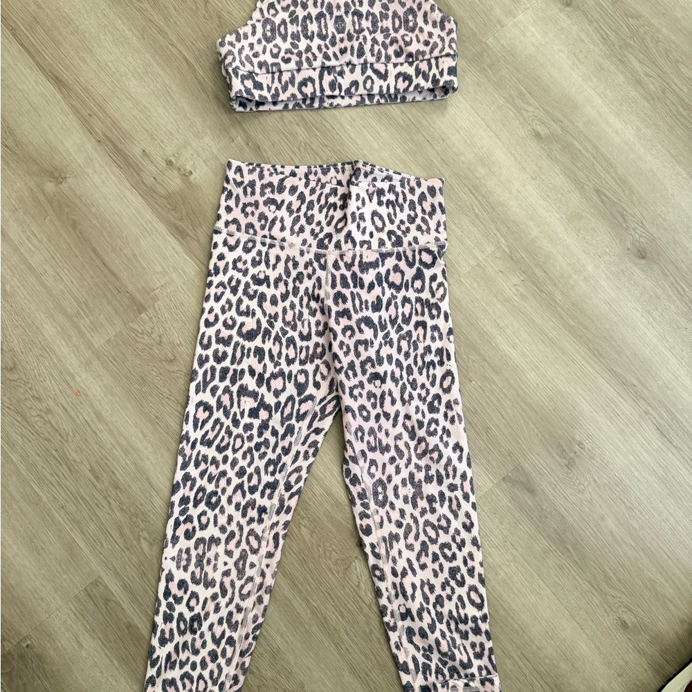 Savvi Leopard Print High-Waist Leggings and Sports Bra Set - Pink & Black